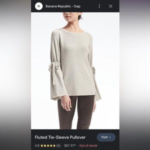 Banana Republic Heathered Grey Fluted Tie Sleeve Pullover Merino Wool Size Small